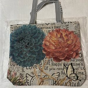 Floral Print Zippered Canvas Tote Bag Floral Print Zippered Shoulder Bag Tote
